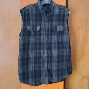 Mens Faded Glory Cut Off Flannel Shirt Medium Green/Black Plaid Grunge